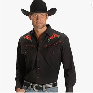 ELY CATTLEMAN Men's Western Shirt Rose Embroidery